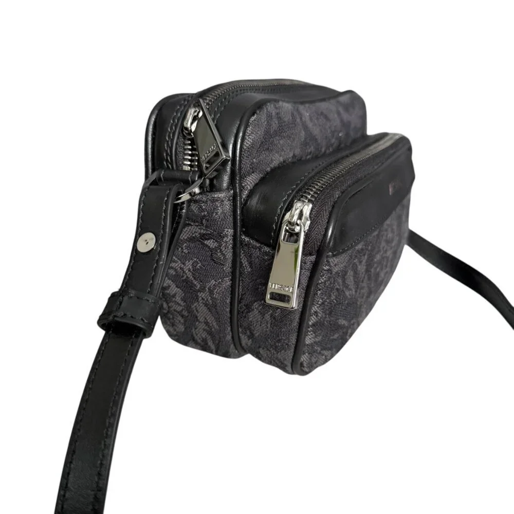 Versace Black Jacquard Fabric and Leather Shoulder Messenger Crossbody, 1012856
